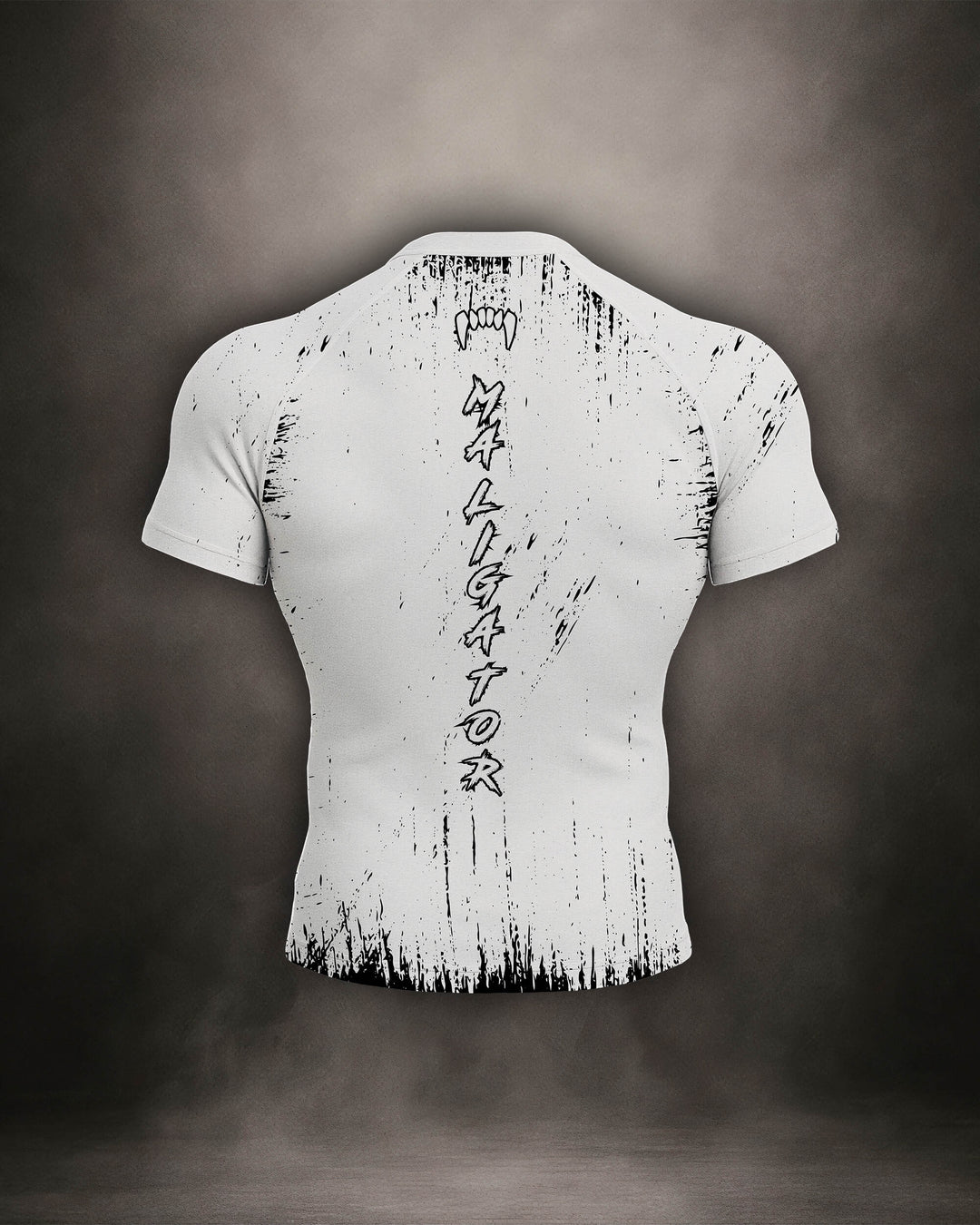 Maligator Primal Polar rash guard – back view, short sleeve BJJ training gear for rolling, striking, and movement

