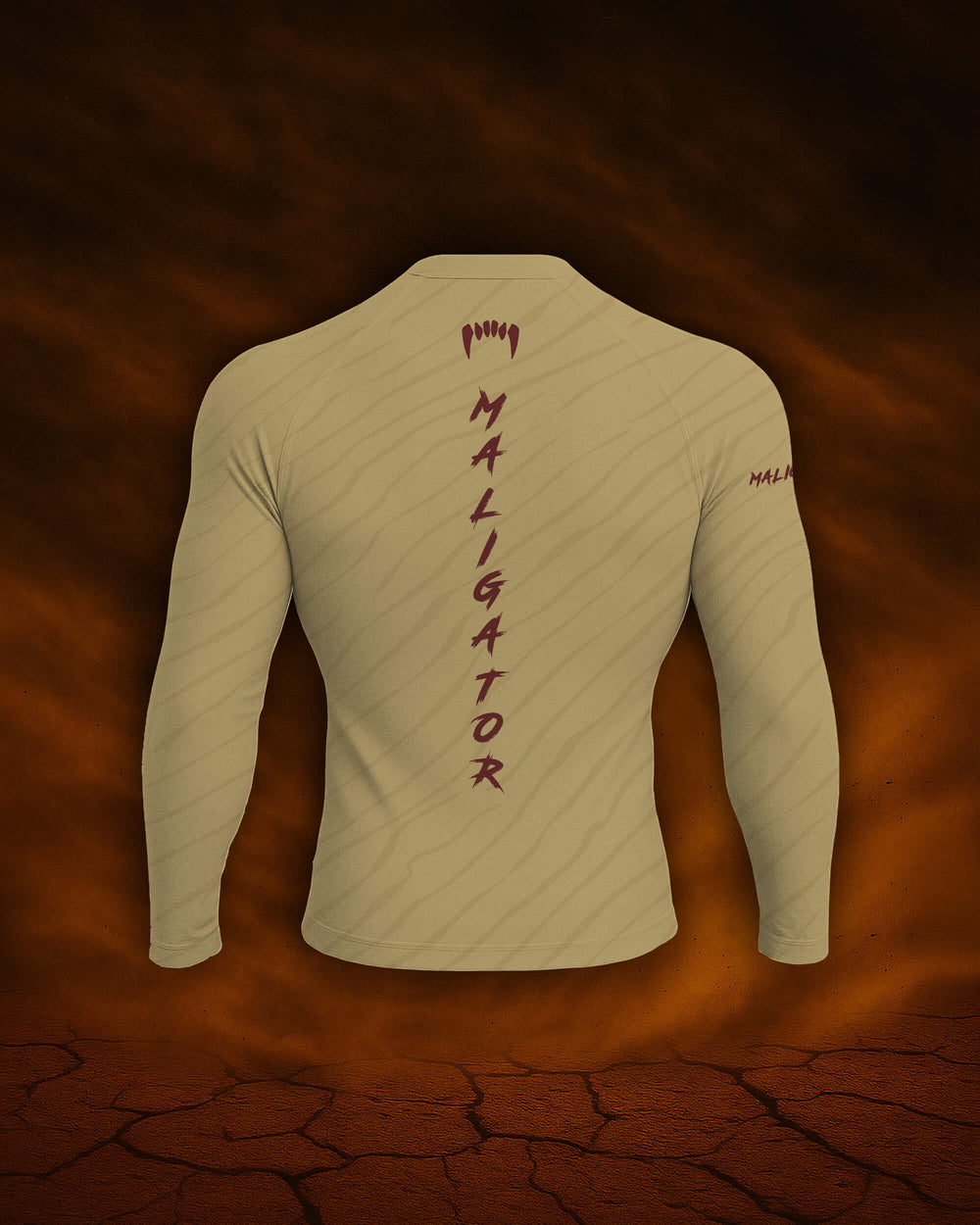 Maligator Terraborn Kavir rash guard – back view, long sleeve grappling wear built for no-gi rolls and cage sessions