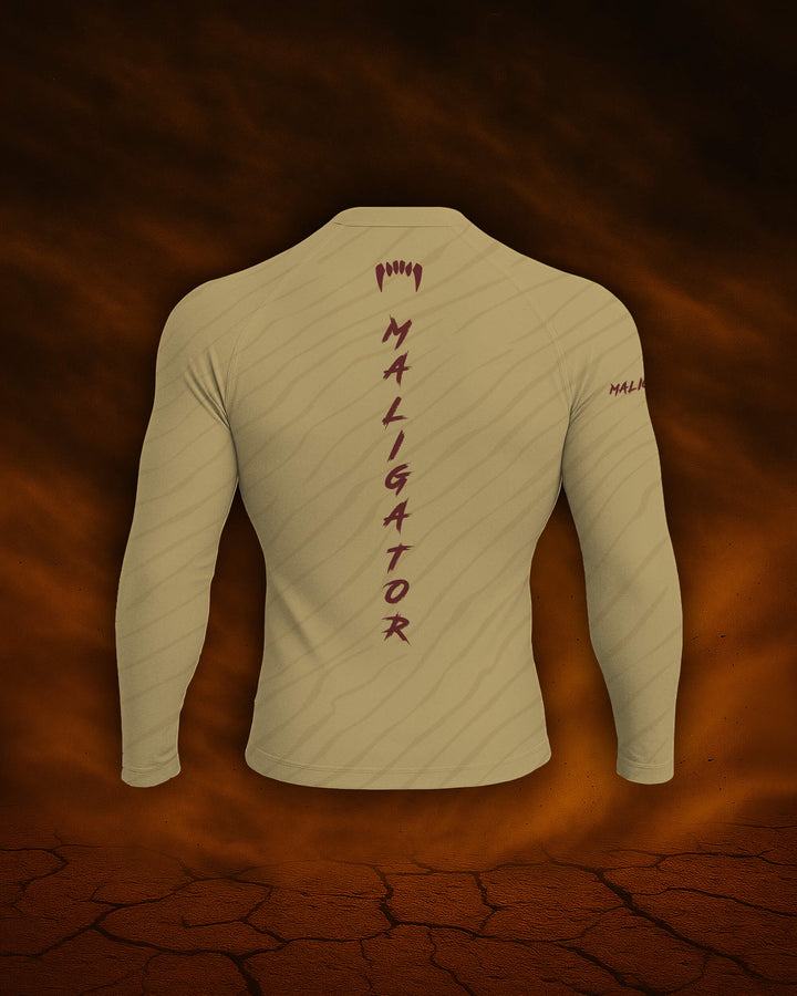 Maligator Terraborn Kavir rash guard – back view, long sleeve grappling wear built for no-gi rolls and cage sessions