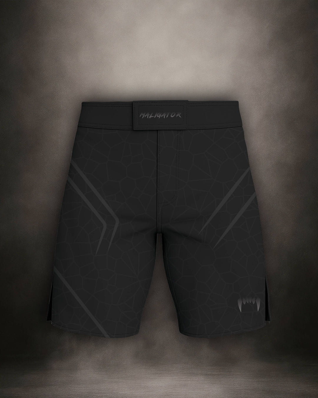 Maligator Noirium Vantablack MMA shorts – front view, lightweight fightwear for no-gi grappling and cage training