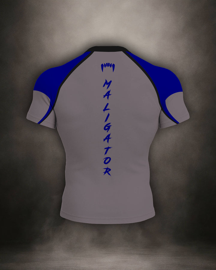 Maligator Savage X81 Kyanos rash guard – back view, short sleeve BJJ training gear for rolling, striking, and movement