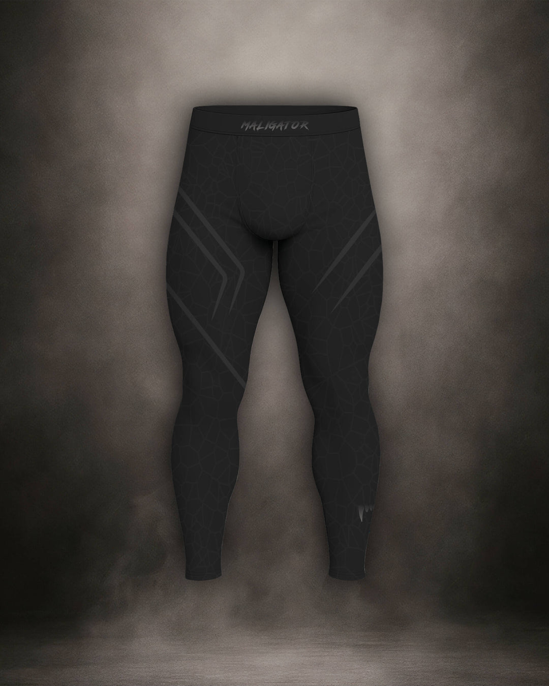 Maligator Noirium Vantablack grappling spats – front view, full-length compression wear for BJJ training

