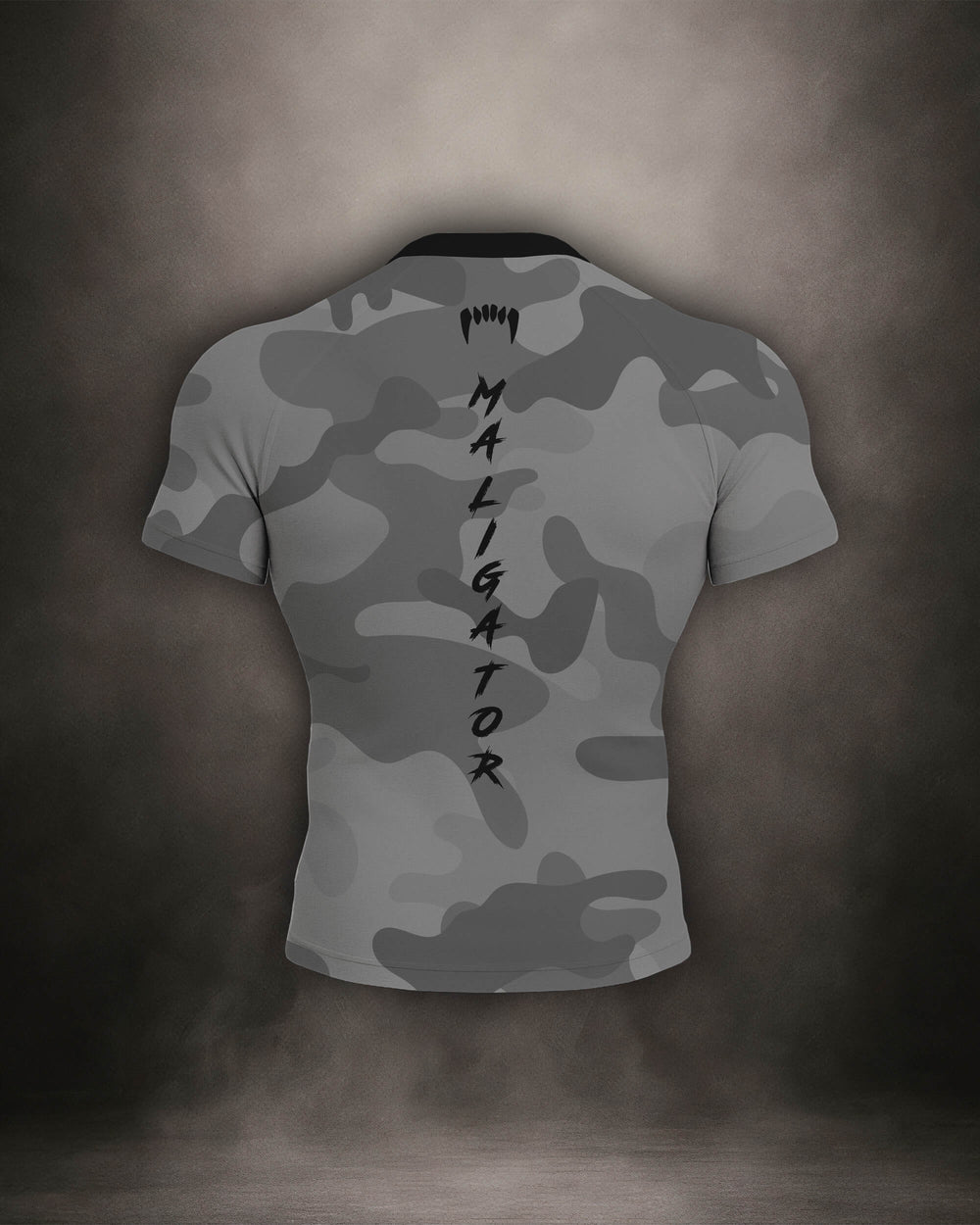 Maligator Forlorn Division Belisarius rash guard – back view, short sleeve BJJ training gear for rolling, striking, and movement