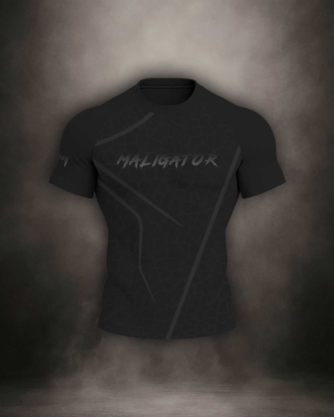 Maligator Noirium Vantablack short sleeve rash guard – front view, compression top for no-gi grappling and MMA training