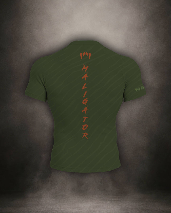 Maligator Terraborn Yateveo rash guard – back view, short sleeve BJJ training gear for rolling, striking, and movement

