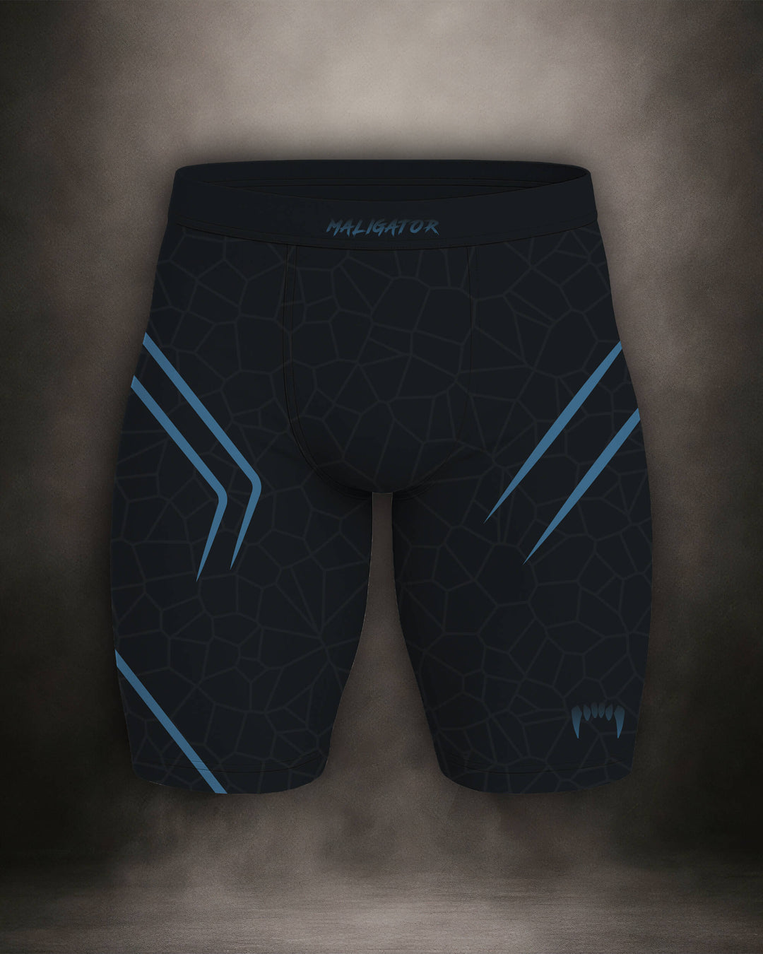 Maligator Noirium Cyro compression shorts – front view, tight-fit grappling shorts for no-gi BJJ and MMA training