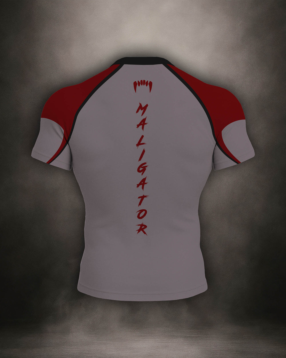 Maligator Savage X81 Erythros rash guard – back view, short sleeve BJJ training gear for rolling, striking, and movement

