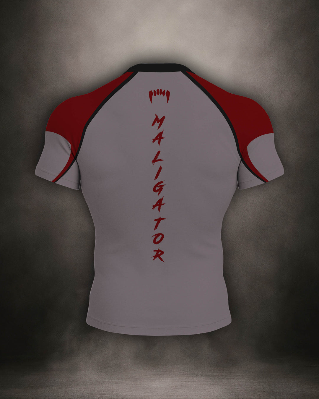 Maligator Savage X81 Erythros rash guard – back view, short sleeve BJJ training gear for rolling, striking, and movement

