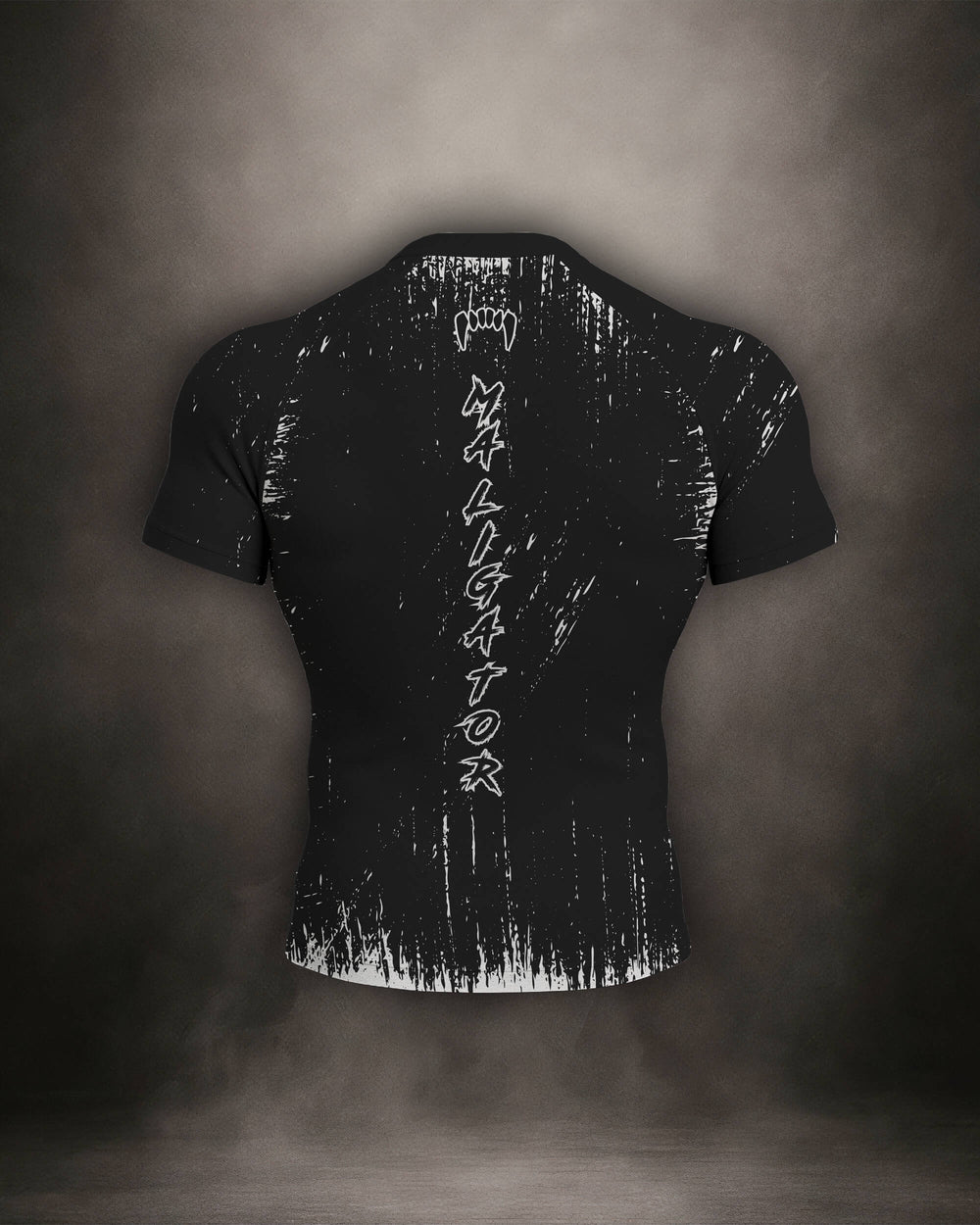 Maligator Primal Raw rash guard – back view, short sleeve BJJ training gear for rolling, striking, and movement