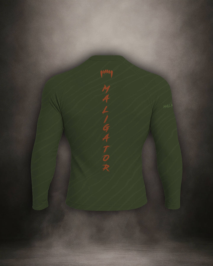 Maligator Terraborn Yateveo rash guard – back view, long sleeve grappling wear built for no-gi rolls and cage sessions