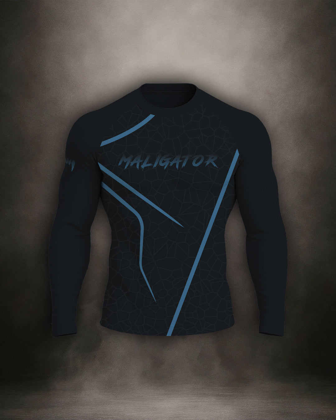 Maligator Noirium Cyro long sleeve rash guard – front view, full-arm compression top for BJJ and MMA training