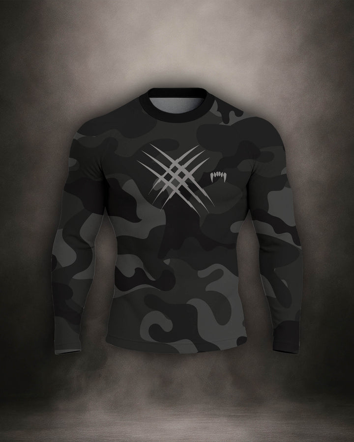 Maligator Forlorn Division Subutai long sleeve rash guard – front view, full-arm compression top for BJJ and MMA training