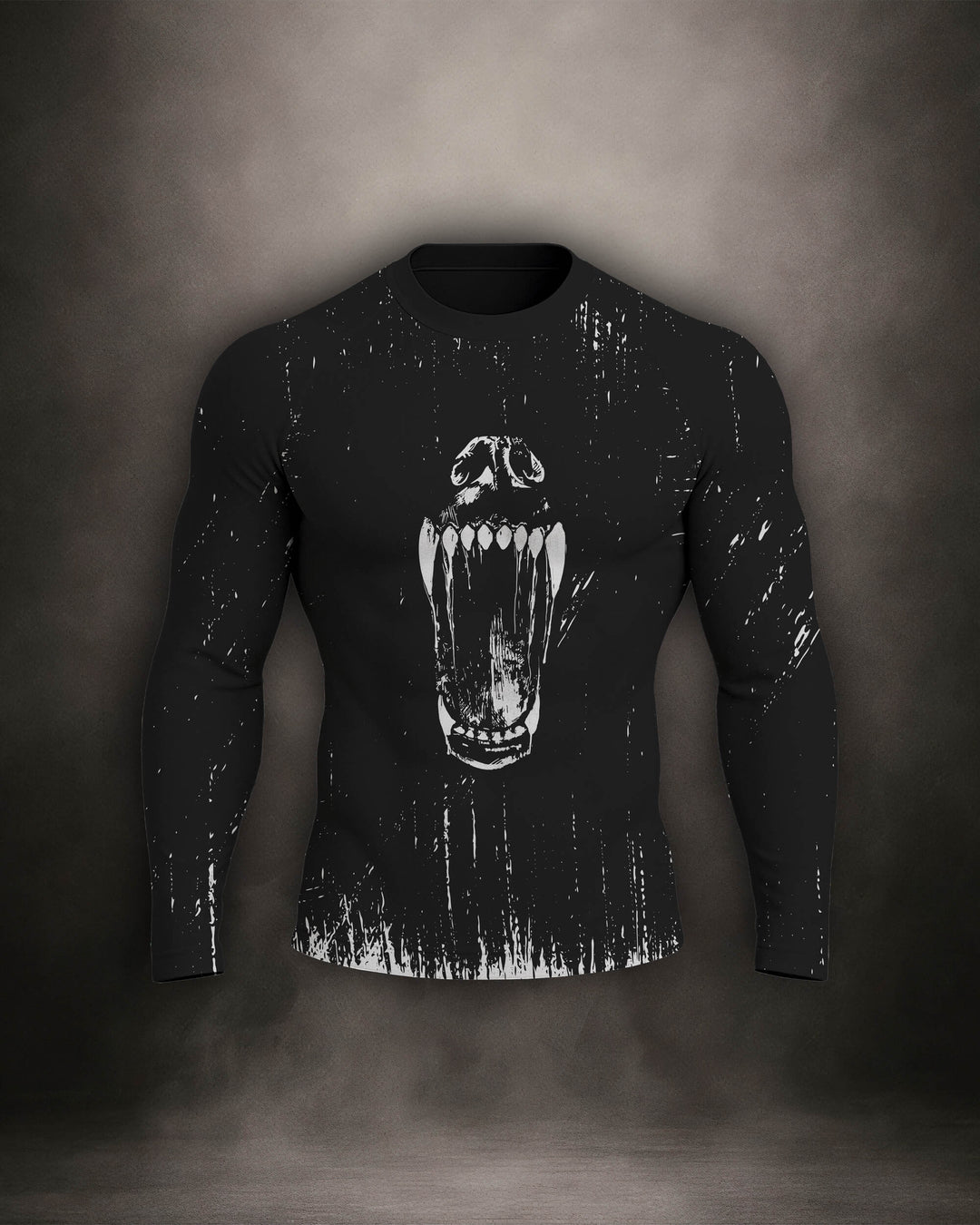 Maligator Primal Raw long sleeve rash guard – front view, full-arm compression top for BJJ and MMA training