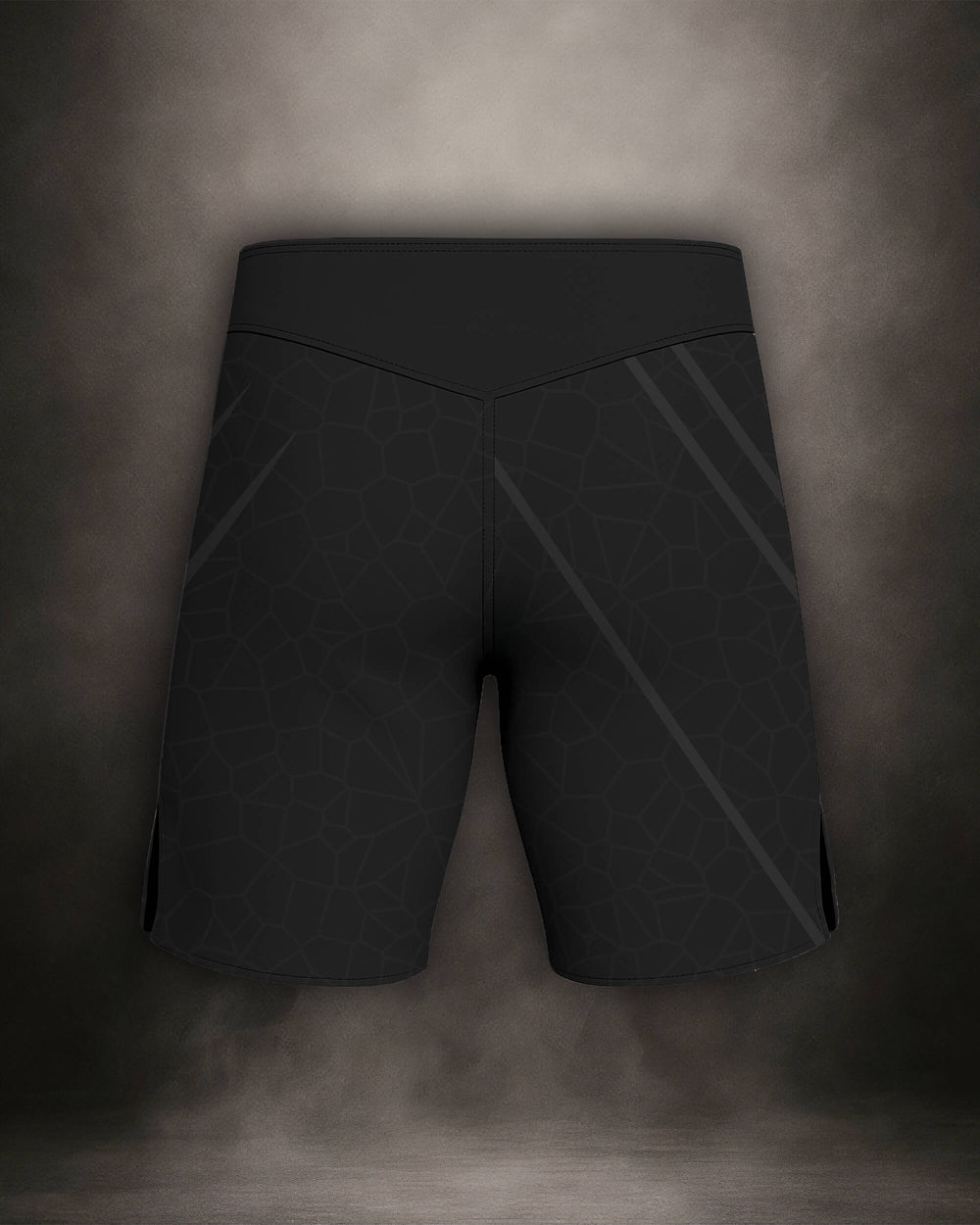 Maligator Noirium Vantablack fight shorts – back view, high-performance MMA gear for explosive movement and control